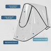 A transparent waterproof shield for a stroller, featuring a large opening with a double zipper and multi-directional rainproo