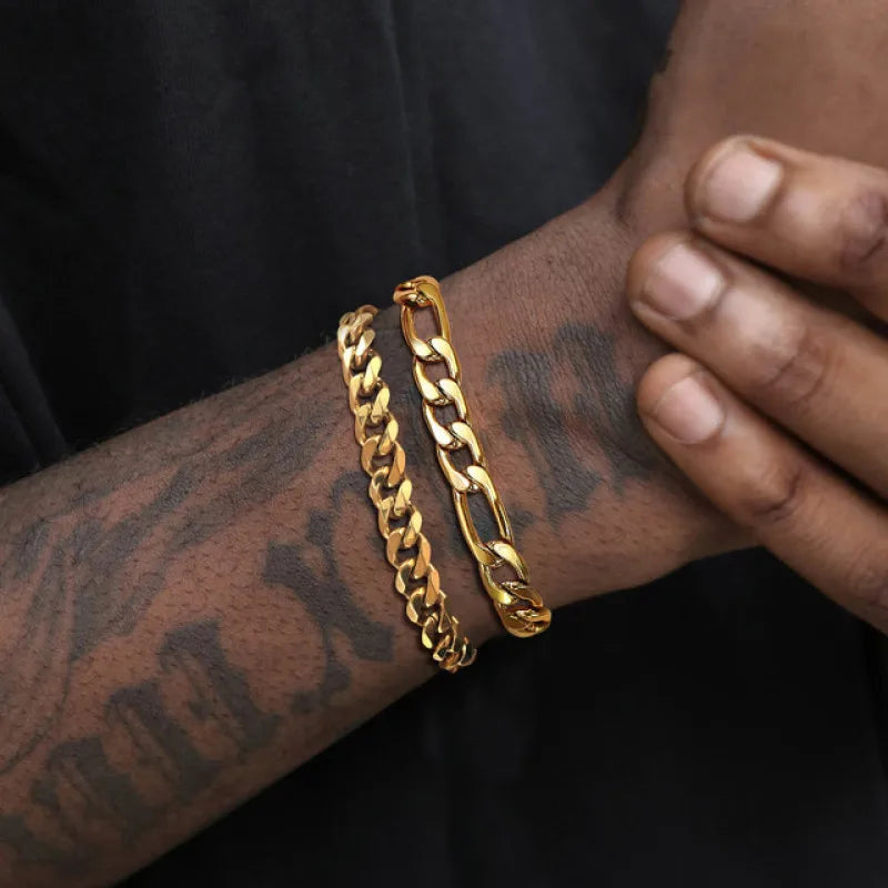 Men's Stainless Steel Cuban Link Bracelet Set