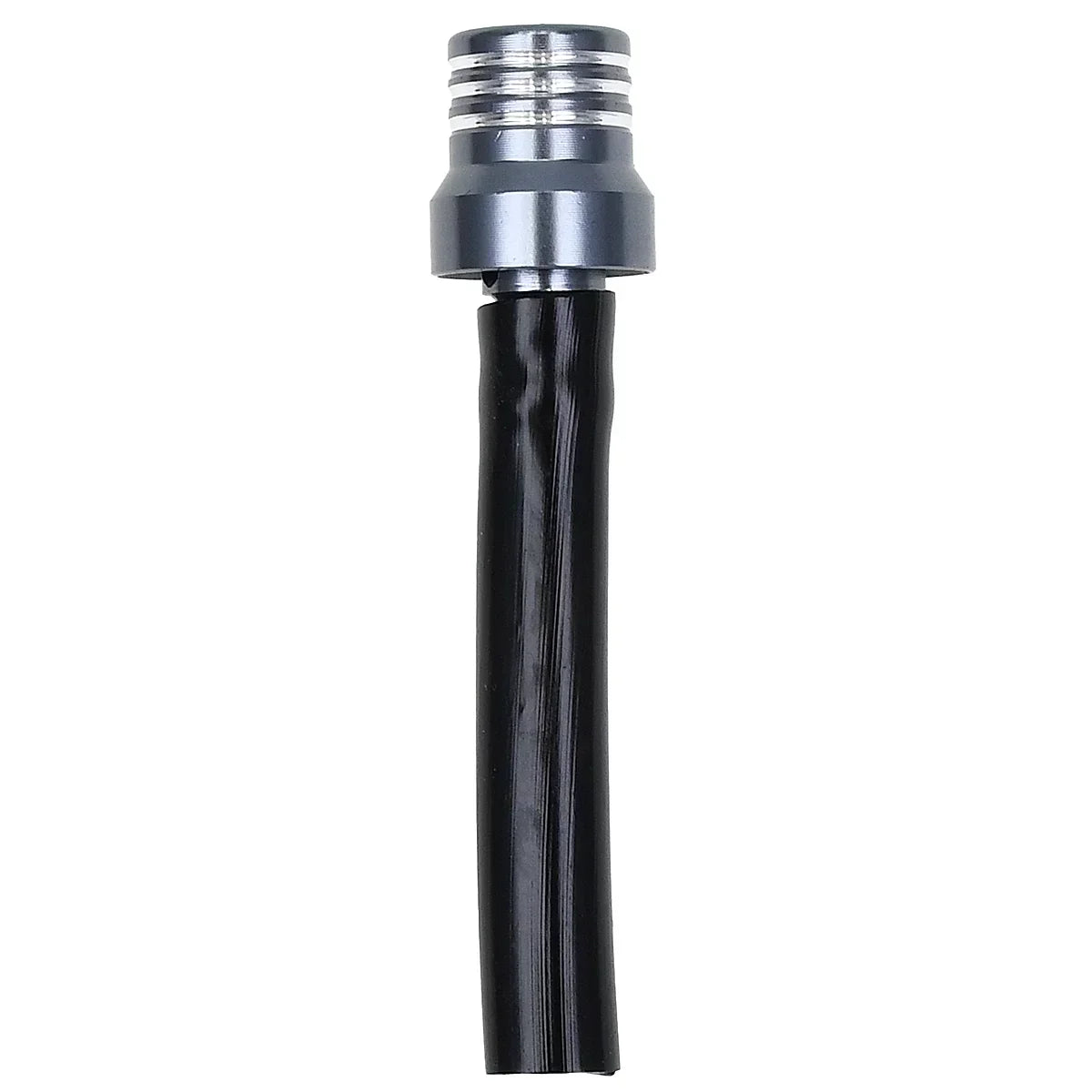 A black motorcycle fuel tank breather valve with a silver threaded top.