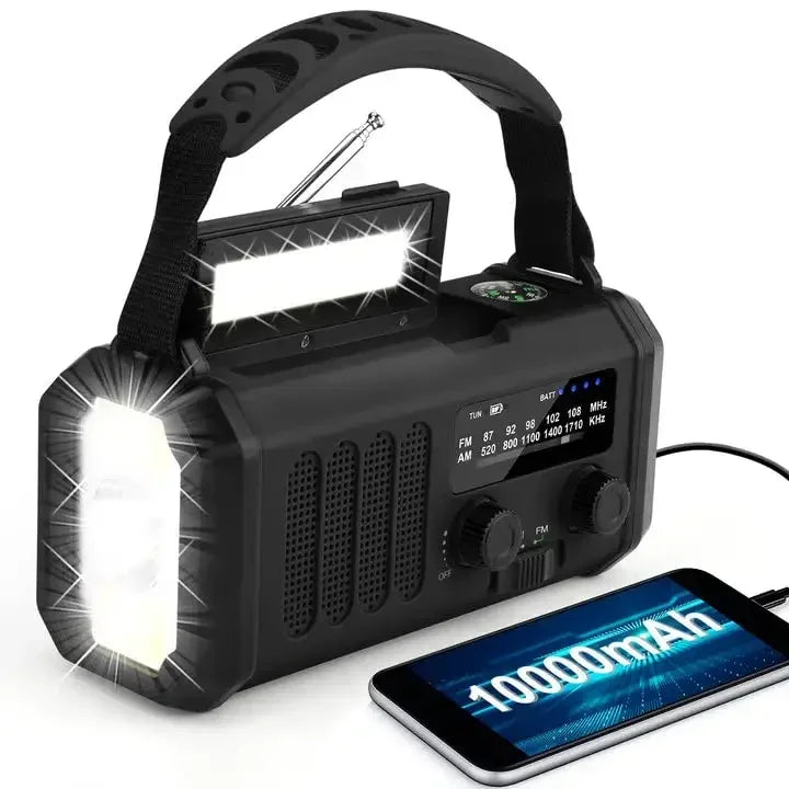 Radio de Emergencia Portátil con Carga Solar y Manivela