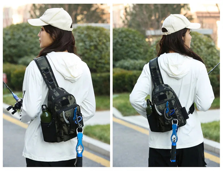 Waterproof Crossbody Fishing Gear Bag with Rod Holder