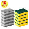 Ten pieces of reusable double-sided cleaning sponges stacked in gray and yellow colors.