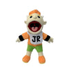 A plush toy of Jeffy, a puppet character with orange hair and an open mouth showing teeth.