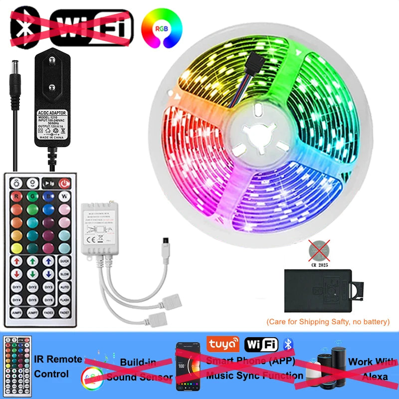 شريط إضاءة LED ذكي بتقنية RGB، مع وحدة تحكم عن بعد بالأشعة تحت الحمراء ومستشعر للصوت.