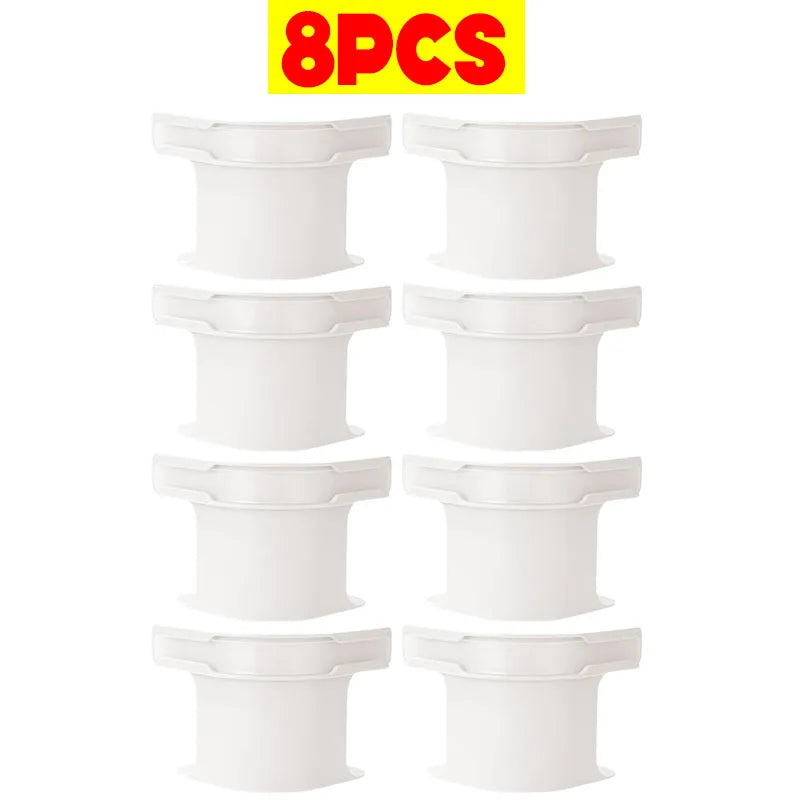 Eight white non-slip bed sheet fixing clips or straps for securing bedding.