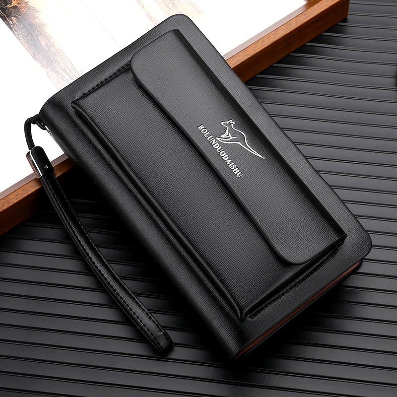 Men's Leather Clutch Wallet with Phone Pocket