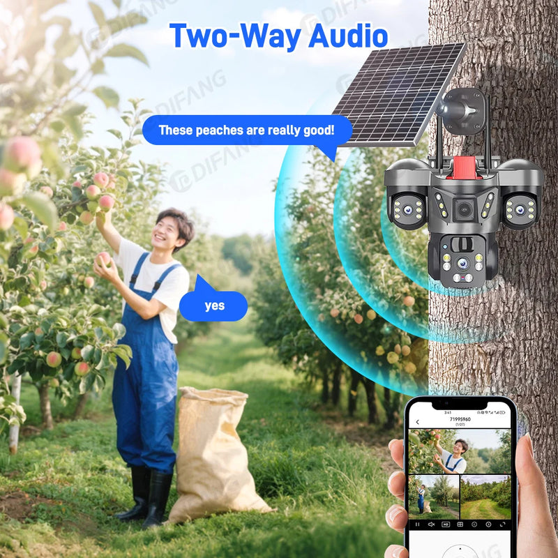 Solar-Powered Triple-Lens PTZ Security Camera