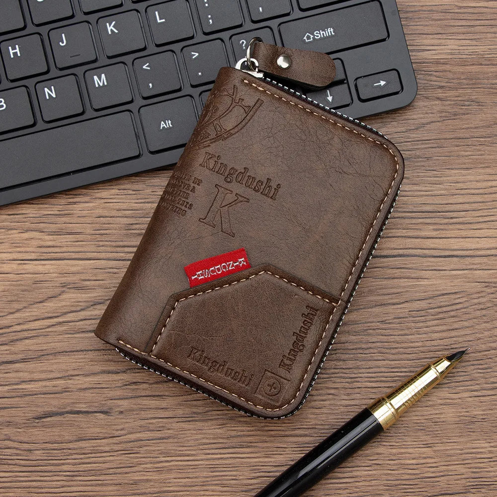 Vintage Slim RFID-Blocking Wallet with Zipper Closure