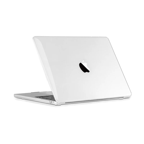 A white slim hard shell case for a MacBook Air is shown from above.