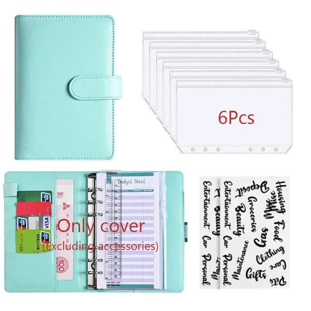 A6 PU Leather Budget Binder with Cash Envelope Organizer
