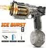 A black Ice Burst revolver water toy gun is shown firing a stream of water and light.