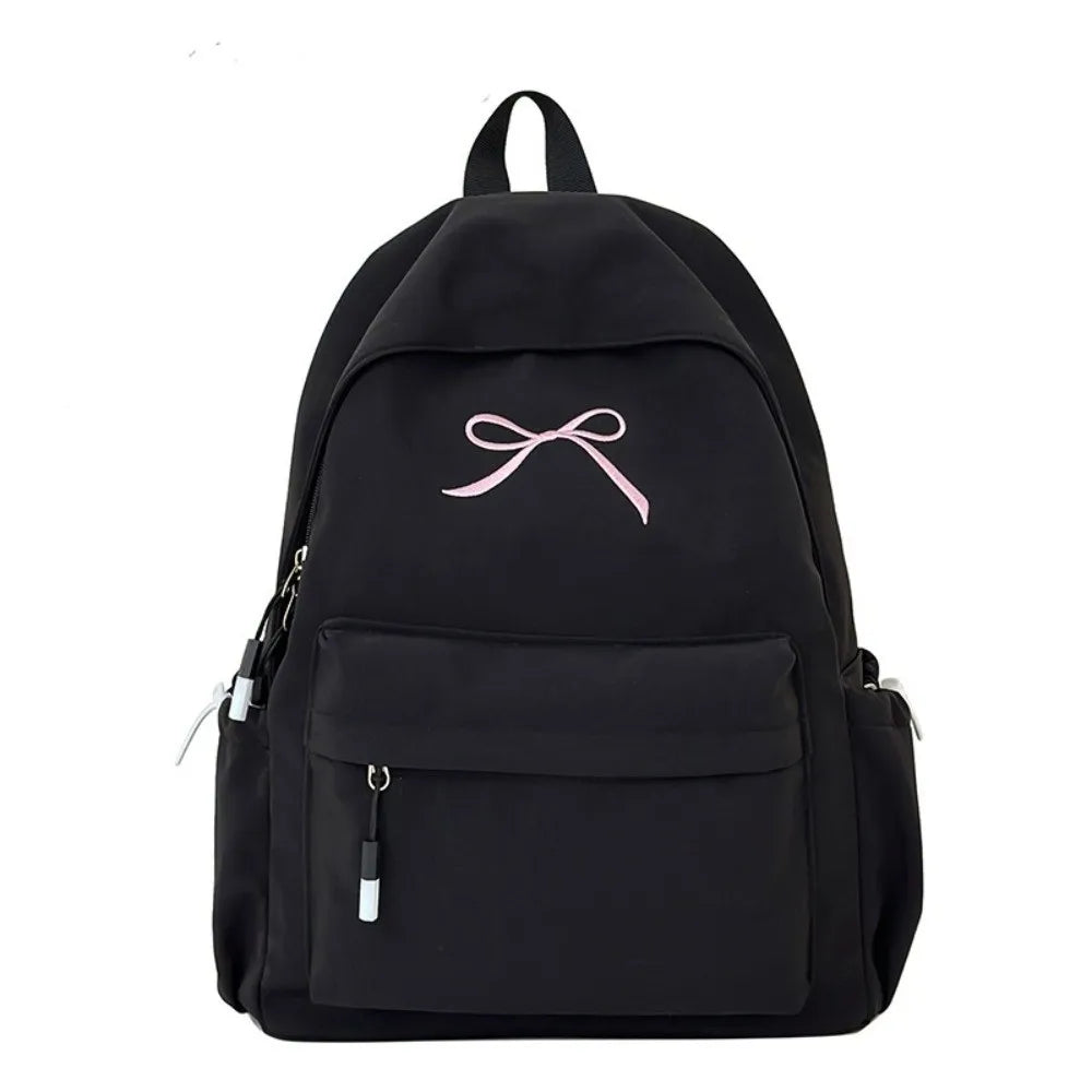 Embroidered Bow Nylon Backpack for Girls – Lightweight & Spacious
