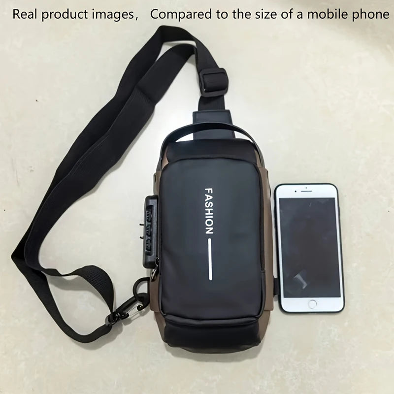 Oxford Sling Bag for Men with Zippered Phone Pocket