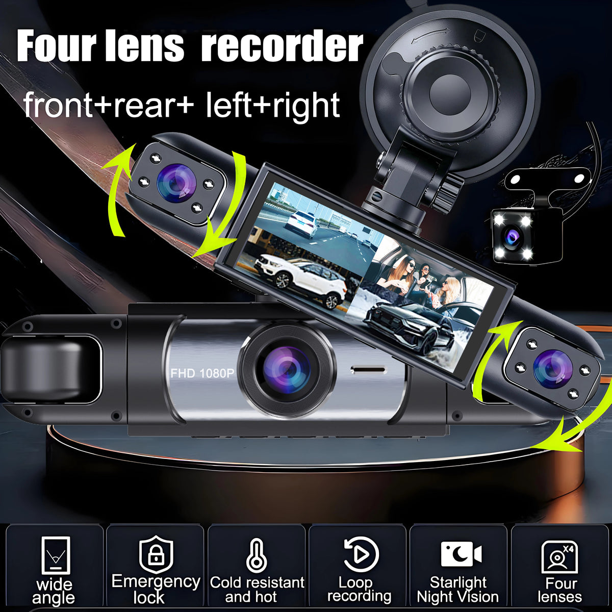 4-Channel 360° Dash Cam with Full Vehicle Coverage and Night Vision