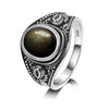 Vintage Sterling Silver Obsidian Ring with Sun and Flower Motif