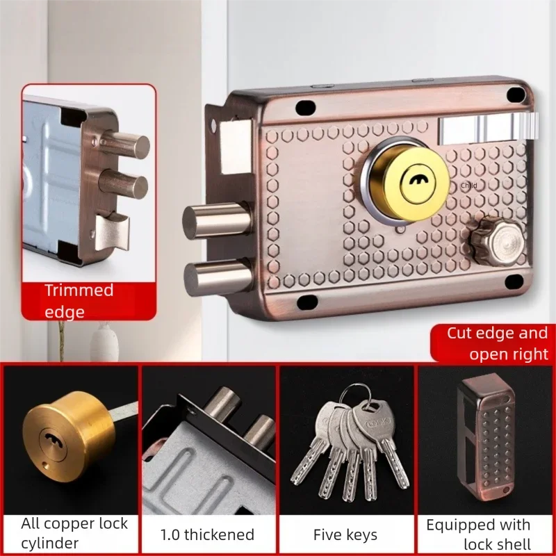 Stainless Steel Exterior Door Lock with 5 Keys