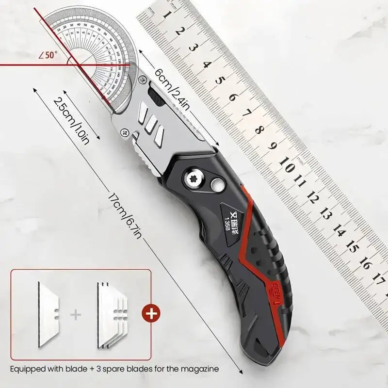 Folding Utility Knife with Replaceable Blade and Safety Lock