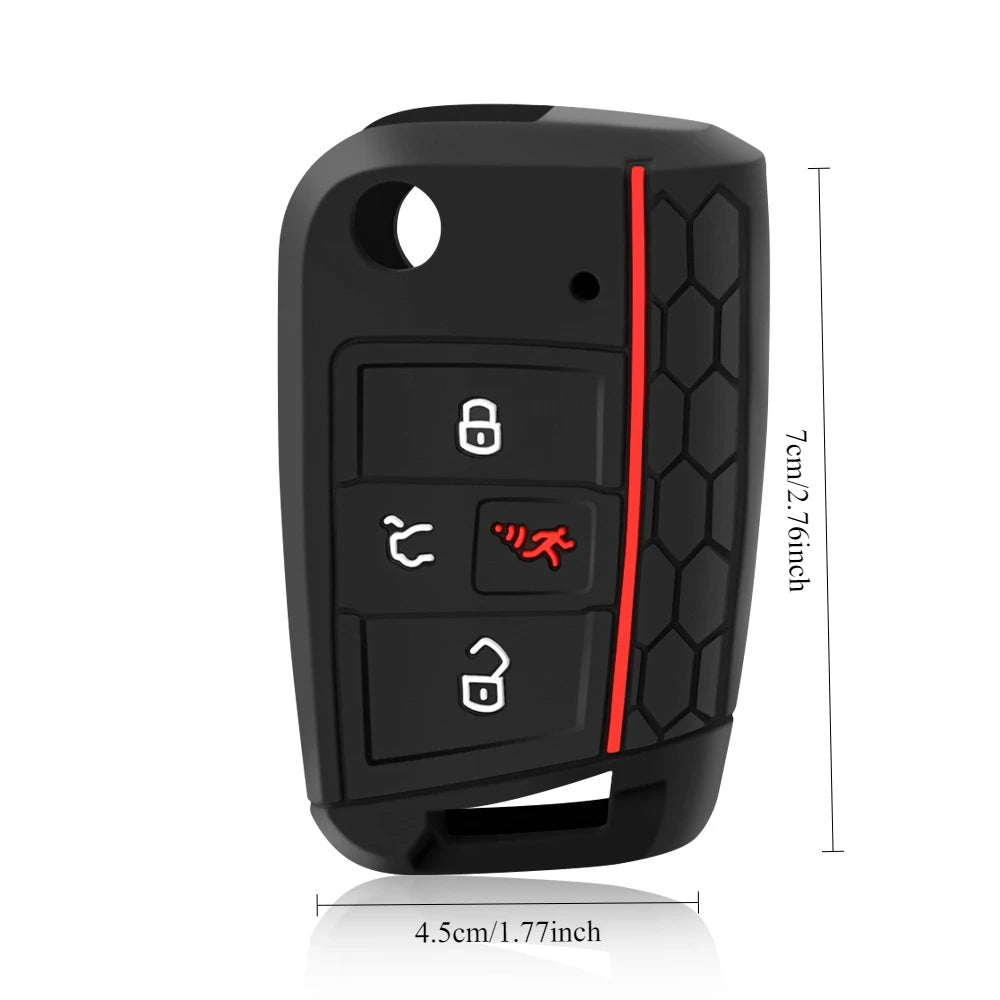 Black silicone car key fob cover with protective case for Volkswagen and Skoda models