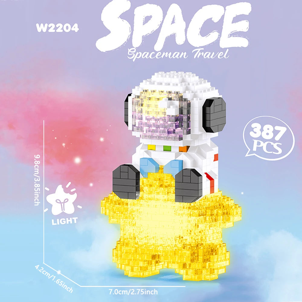 A white astronaut figure with a yellow star base and purple accents, featuring light-up elements.