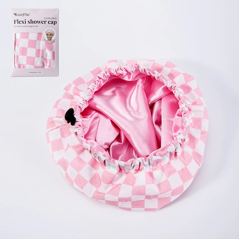 Satin-Lined Wide Shower Cap with Adjustable Fit
