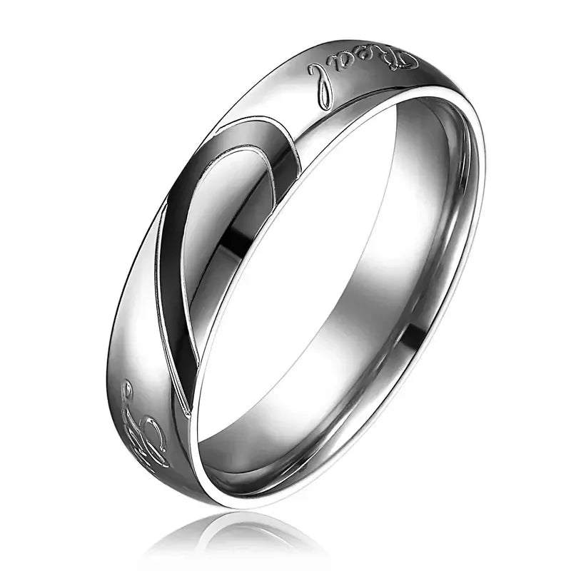 Half-Heart Stainless Steel Promise Rings for Couples