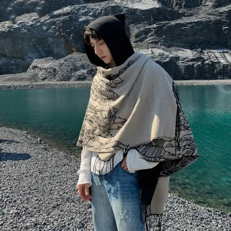 Men's Vintage Fringe Cape Coat
