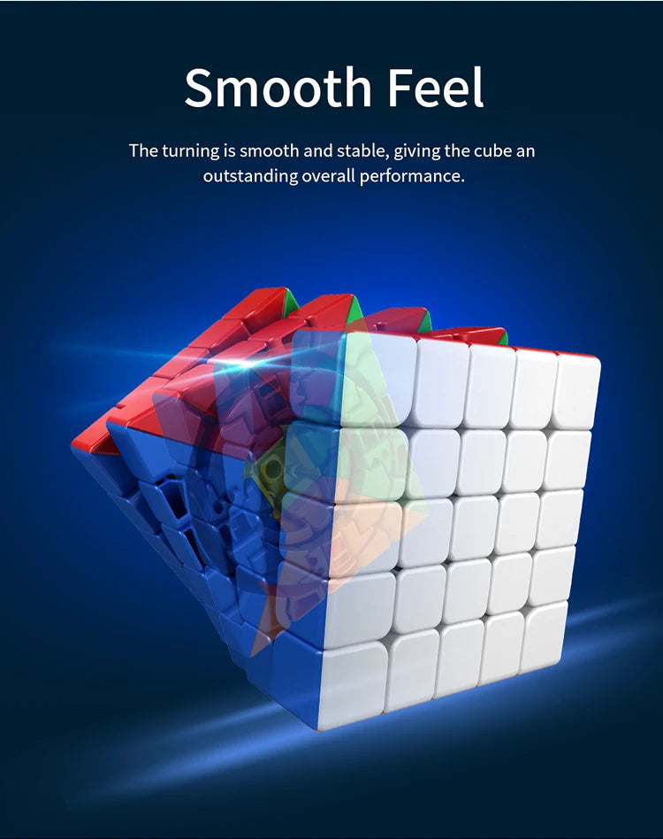 A close-up view of a MoYu Meilong Magnetic Speed Cube set with colorful magnetic pieces.