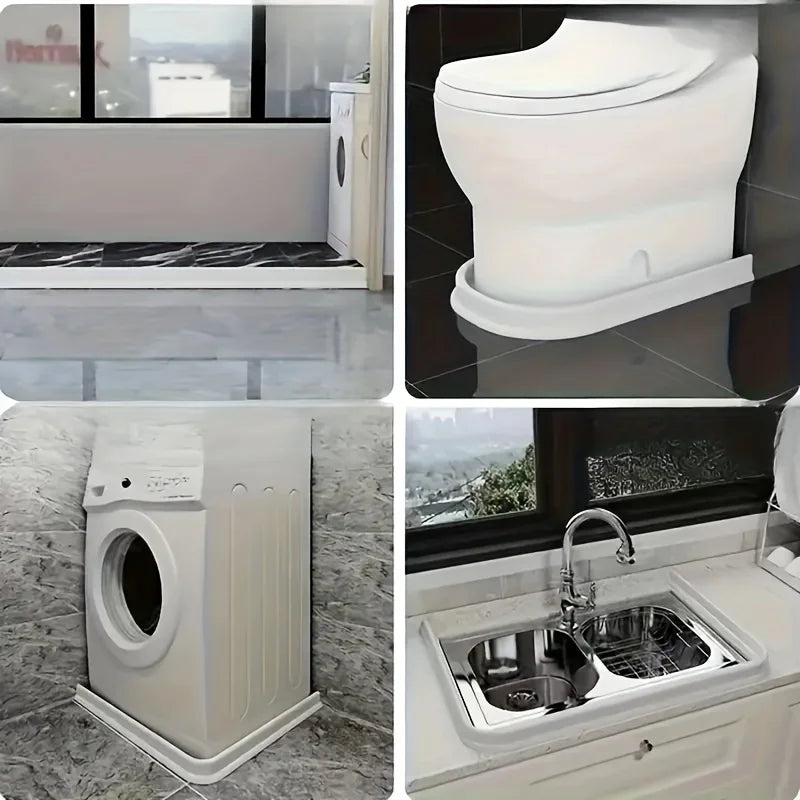 A collection of bathroom fixtures including a toilet, a washing machine, and a kitchen sink.