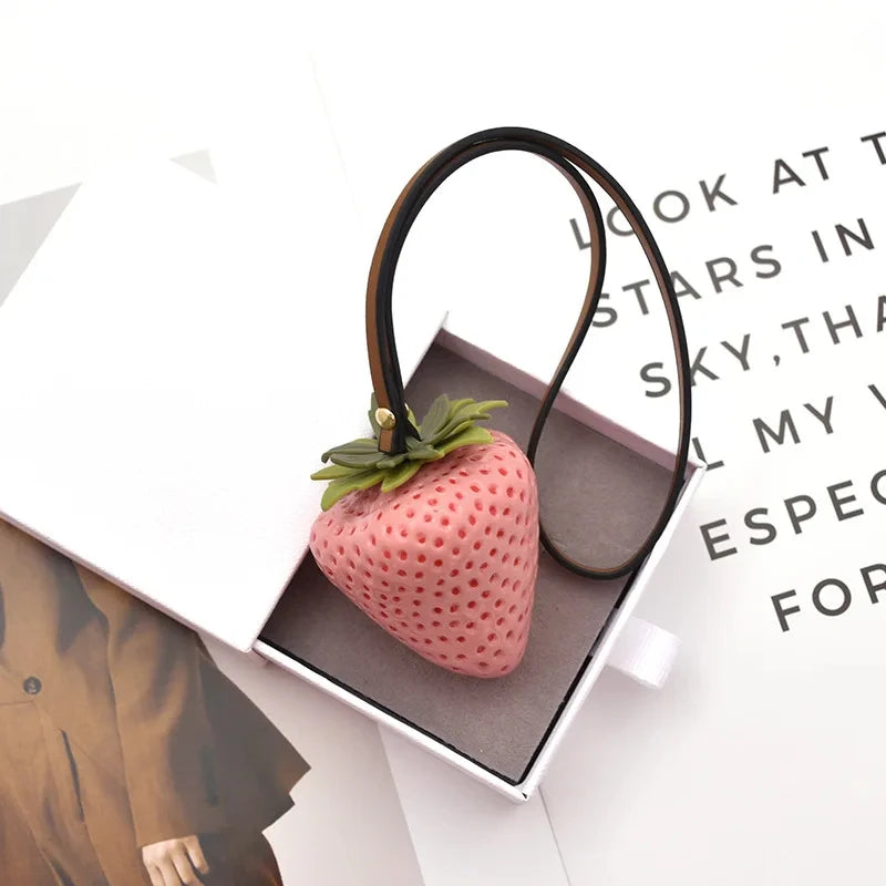 3D Strawberry Bag Charm Keychain