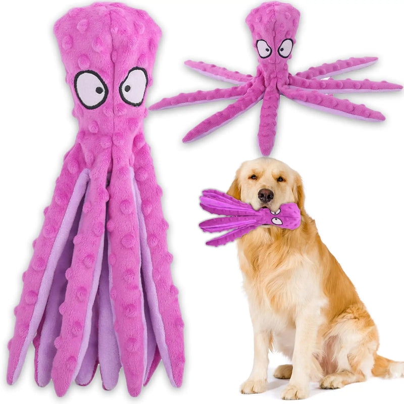Jouet pour chien en forme de pieuvre qui grince, avec papier froissé