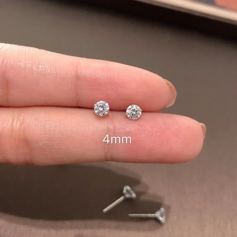 Tiny Clear Crystal CZ Stud Earrings in 925 Sterling Silver