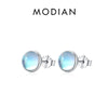 Round Moonstone Stud Earrings in Sterling Silver