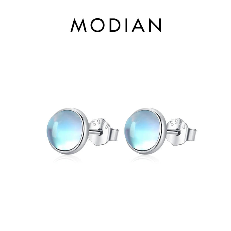 Round Moonstone Stud Earrings in Sterling Silver