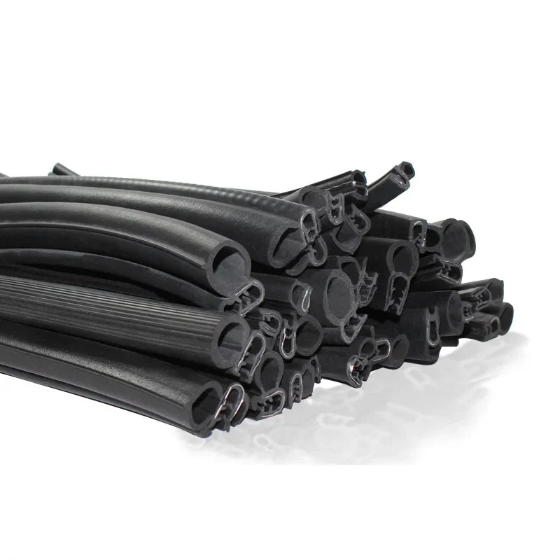 A bundle of black U-shaped EPDM rubber edge trim for car, boat, and machinery.