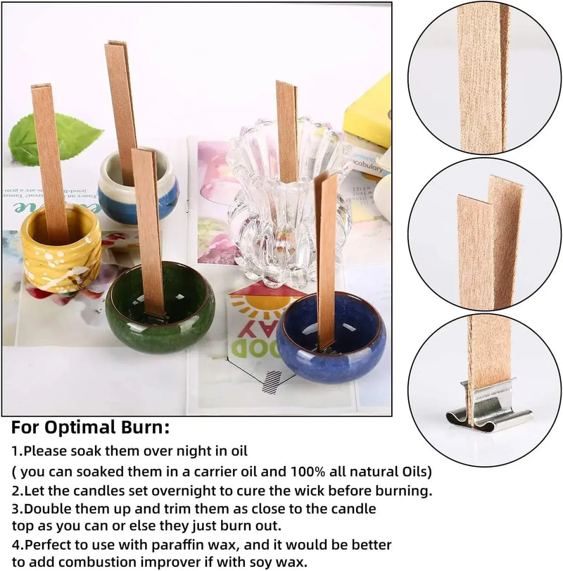 Natural Wooden Wick Candle Wicks for DIY Aromatherapy