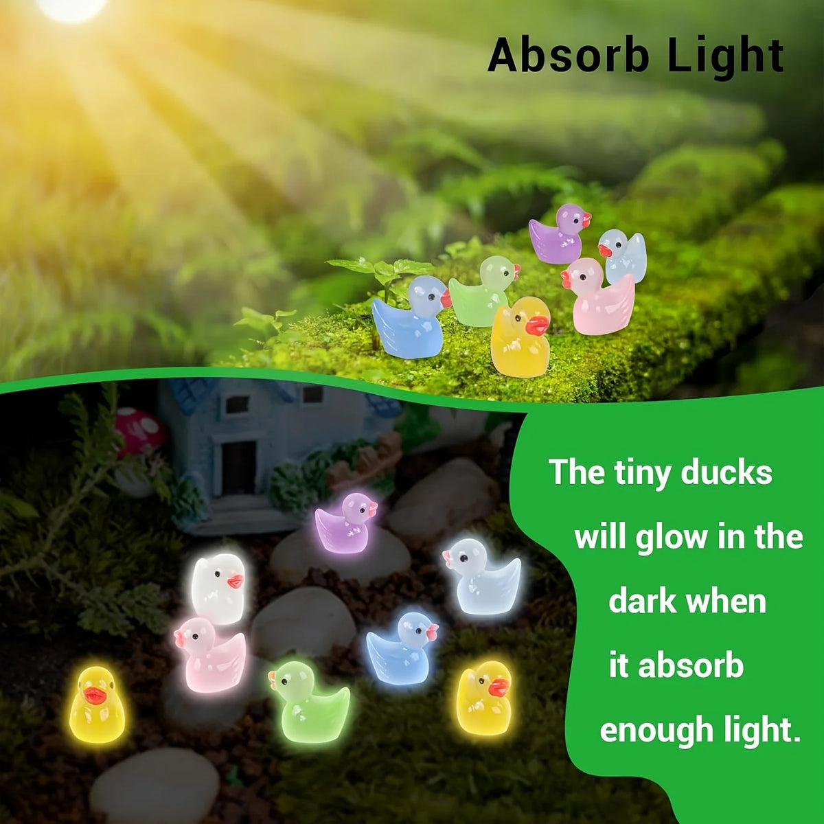 Glow-in-the-Dark Mini Duck Figurines for Garden & Décor
