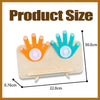 A wooden hand counting toy showing five fingers, with dimensions 30.0cm and 22.0cm.