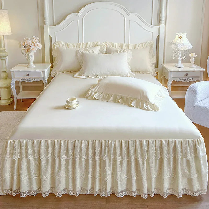Lace Ruffled Bed Skirt with Non-Slip Mattress Cover