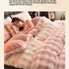 A pink and cream rabbit stuffed fabric bedding set featuring concave and convex designs for a cozy atmosphere.