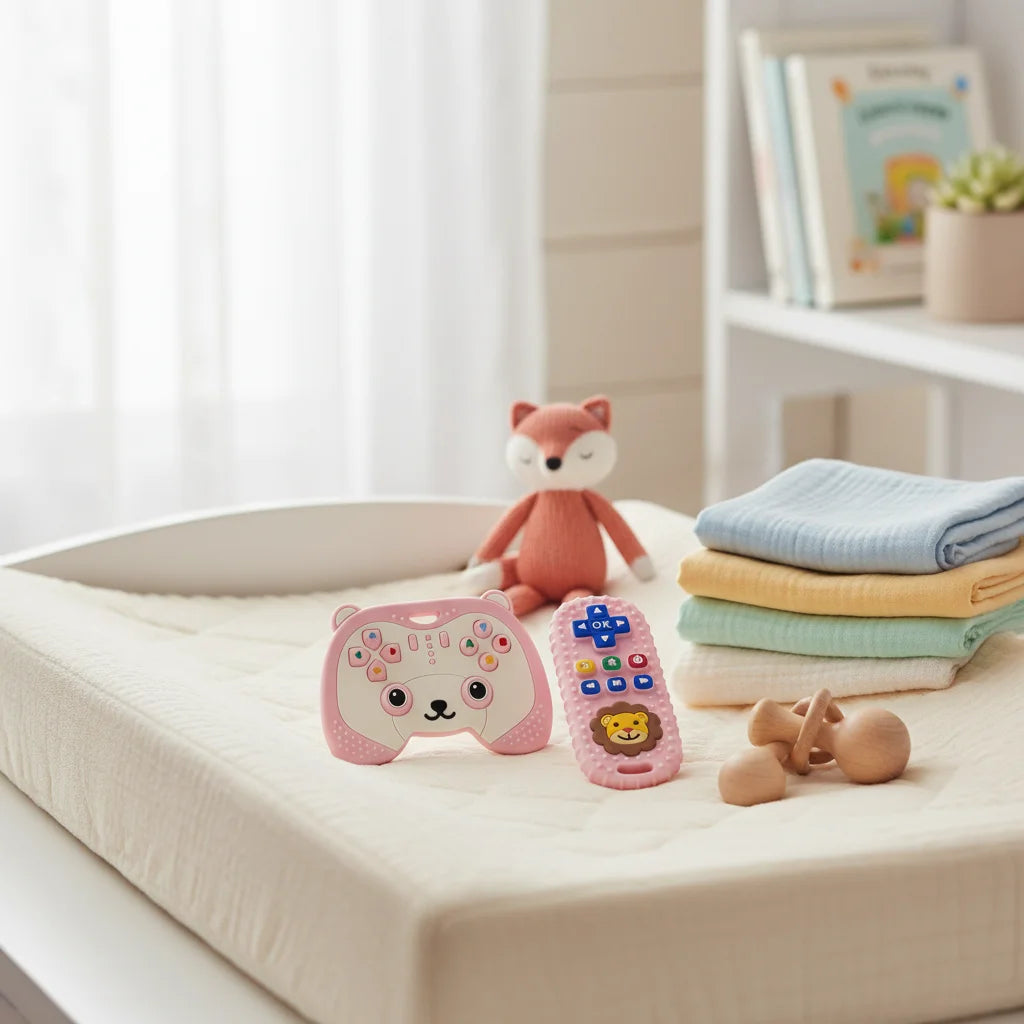 Silicone Baby Teether Set: Bear Game Controller & Lion Remote