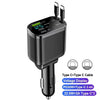 7-in-1 120W Car Charger with Retractable Cables and Digital Voltmeter