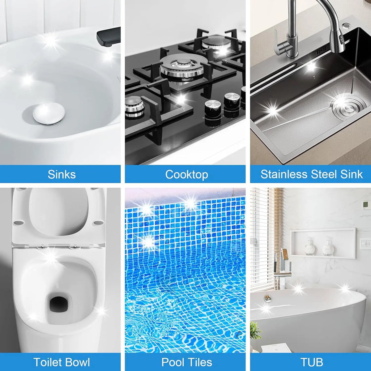 A collection of bathroom fixtures including a toilet bowl, cooktop, pool tiles, and a bathtub.