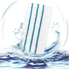 White microfiber pads with blue stripes being used in water for cleaning.