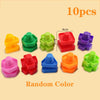 Ten random colored screw and nut building blocks for kids, showing various colors and sizes.