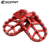 A pair of red CNC aluminum foot pegs for Yamaha dirt bikes.