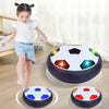 LED hover soccer balls with glowing lights shown on a wooden floor.