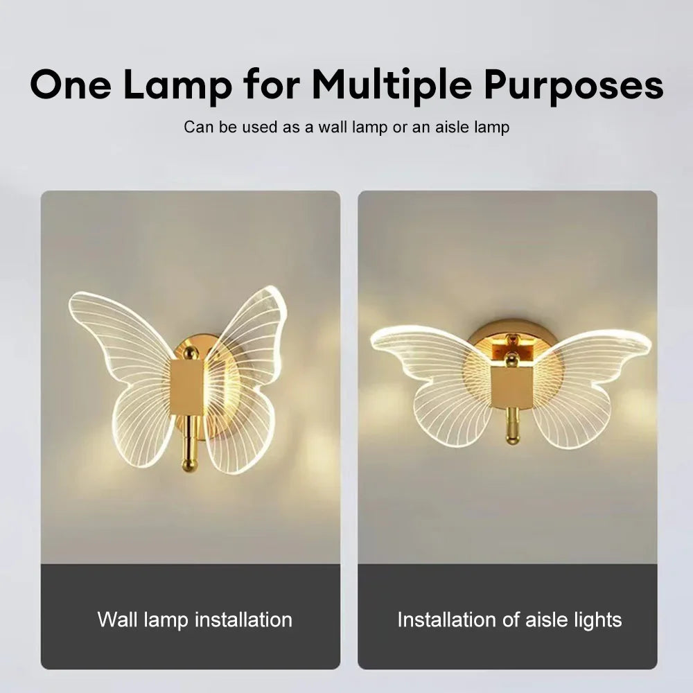 مصباح حائط بتصميم فراشة LED عصري، يستخدم كإضاءة للحائط أو الممرات.