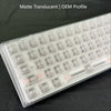 A clear plastic profile of translucent keycaps for mechanical keyboards, showing various keycap shapes.