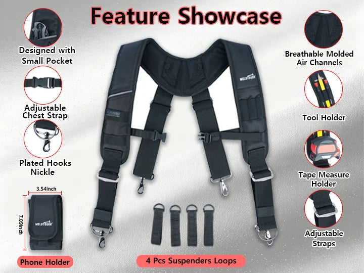 Work Suspenders with Detachable Phone Holder and Tool Belt Support