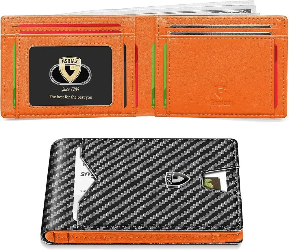 Slim RFID Blocking Leather Card Holder Wallet with Geometric Pattern